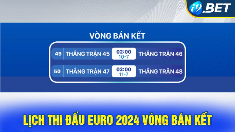 Lịch thi đấu EURO 2024 vòng bán kết 10,11/07